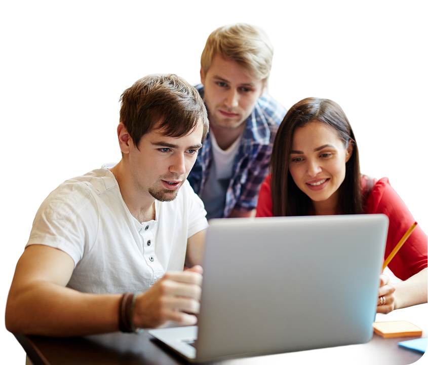 Schülerinnen und Schüler mit Laptop